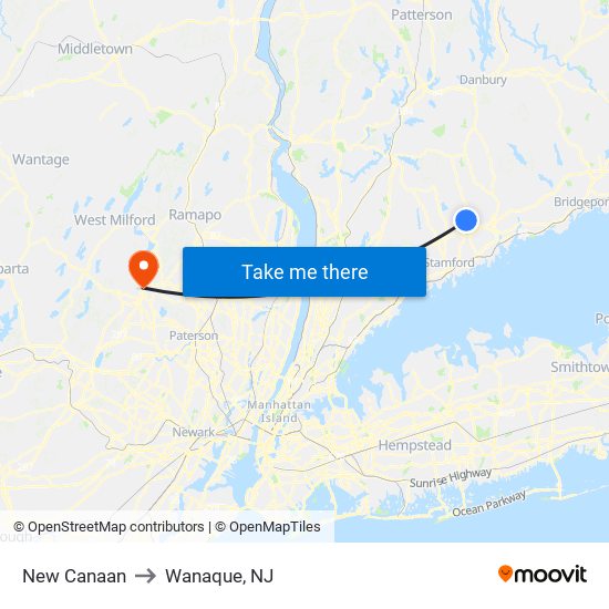 New Canaan to Wanaque, NJ map