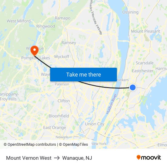 Mount Vernon West to Wanaque, NJ map