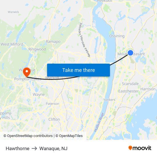 Hawthorne to Wanaque, NJ map