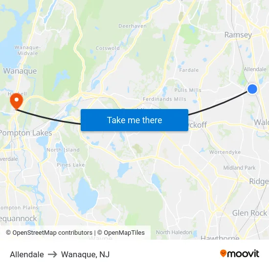 Allendale to Wanaque, NJ map