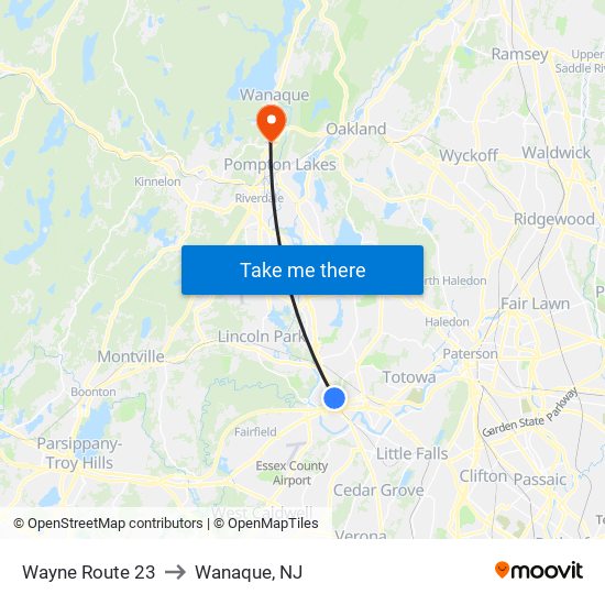 Wayne Route 23 to Wanaque, NJ map