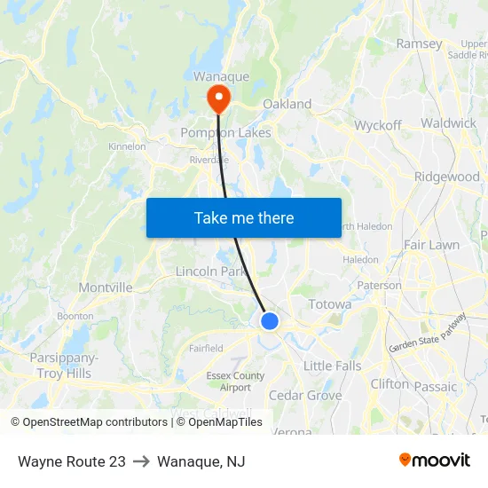 Wayne Route 23 to Wanaque, NJ map