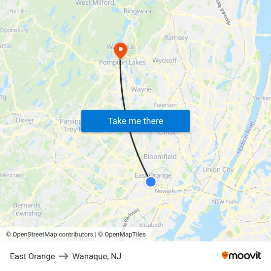 East Orange to Wanaque, NJ map