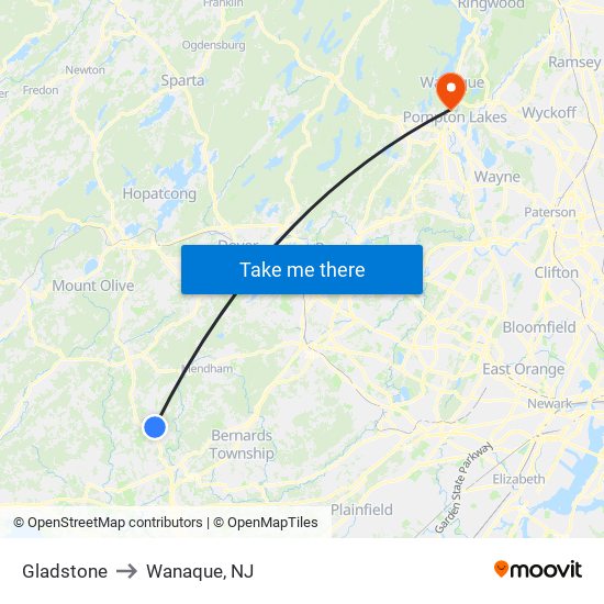 Gladstone to Wanaque, NJ map