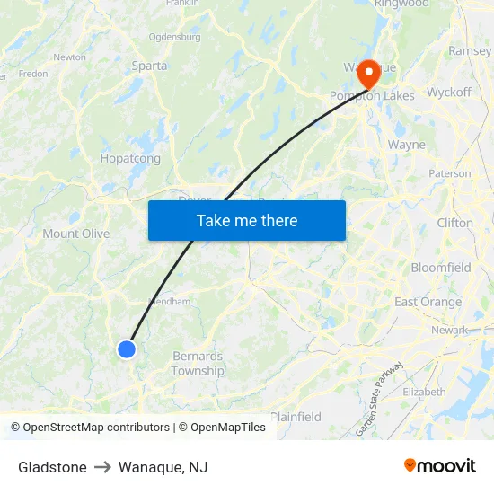 Gladstone to Wanaque, NJ map