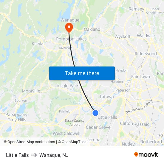 Little Falls to Wanaque, NJ map