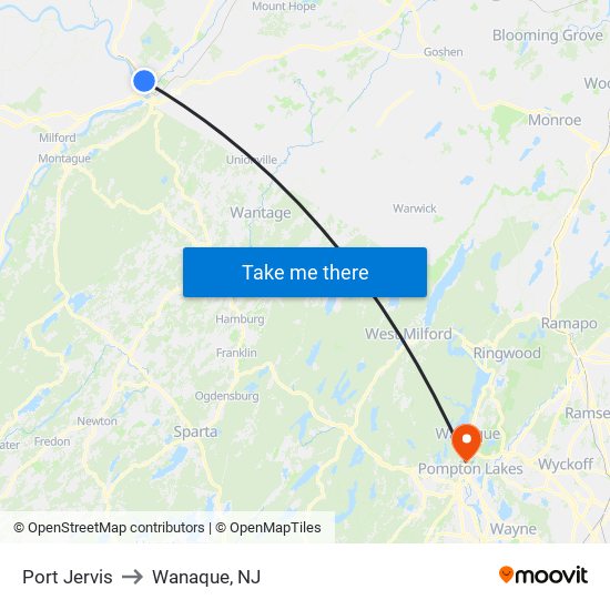 Port Jervis to Wanaque, NJ map