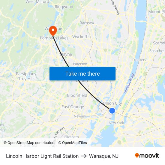 Lincoln Harbor Light Rail Station to Wanaque, NJ map