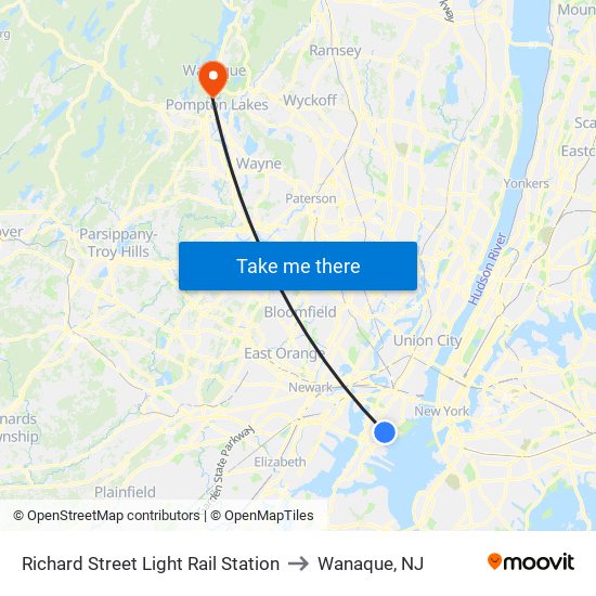 Richard Street Light Rail Station to Wanaque, NJ map