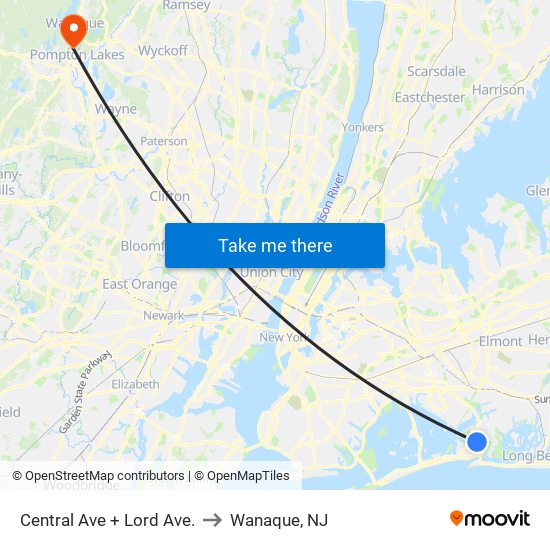 Central Ave + Lord Ave. to Wanaque, NJ map