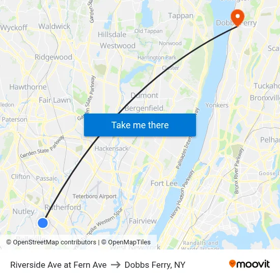 Riverside Ave at Fern Ave to Dobbs Ferry, NY map