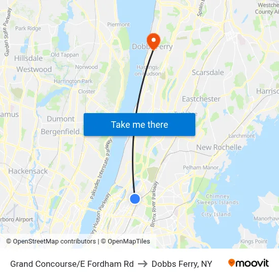 Grand Concourse/E Fordham Rd to Dobbs Ferry, NY map
