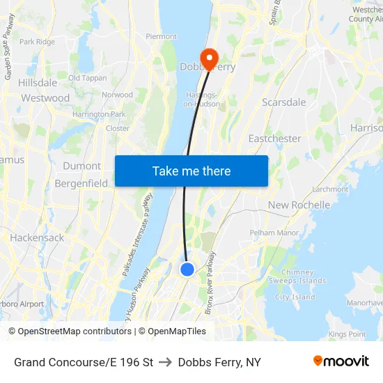 Grand Concourse/E 196 St to Dobbs Ferry, NY map