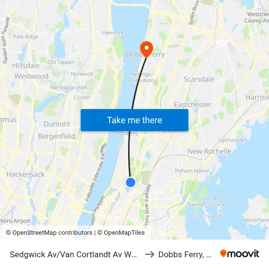 Sedgwick Av/Van Cortlandt Av West to Dobbs Ferry, NY map