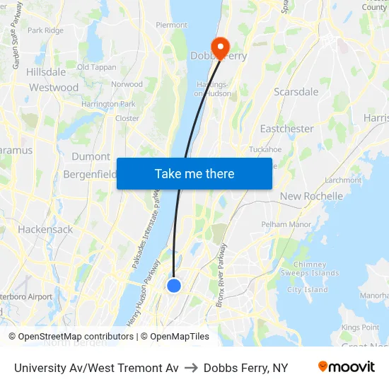 University Av/West Tremont Av to Dobbs Ferry, NY map