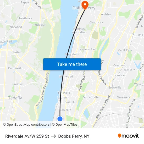 Riverdale Av/W 259 St to Dobbs Ferry, NY map