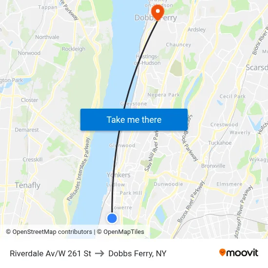 Riverdale Av/W 261 St to Dobbs Ferry, NY map