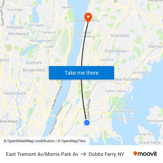 East Tremont Av/Morris Park Av to Dobbs Ferry, NY map