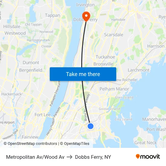 Metropolitan Av/Wood Av to Dobbs Ferry, NY map