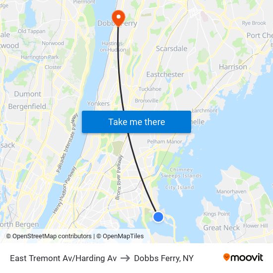 East Tremont Av/Harding Av to Dobbs Ferry, NY map