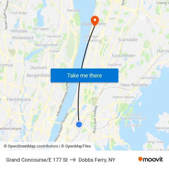 Grand Concourse/E 177 St to Dobbs Ferry, NY map