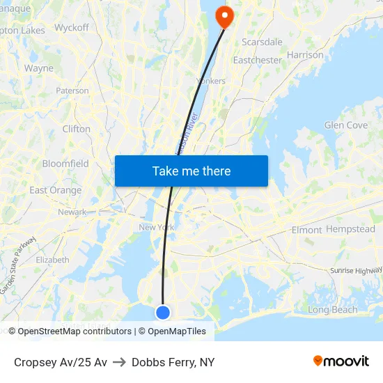 Cropsey Av/25 Av to Dobbs Ferry, NY map