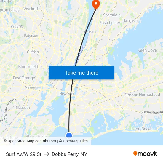 Surf Av/W 29 St to Dobbs Ferry, NY map