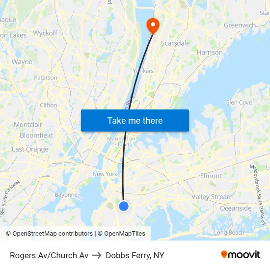 Rogers Av/Church Av to Dobbs Ferry, NY map