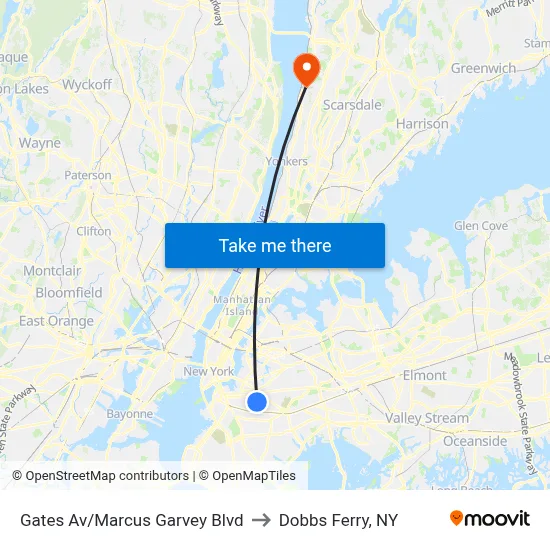 Gates Av/Marcus Garvey Blvd to Dobbs Ferry, NY map