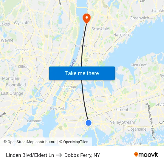 Linden Blvd/Eldert Ln to Dobbs Ferry, NY map
