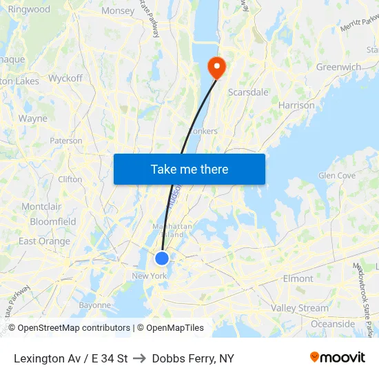 Lexington Av / E 34 St to Dobbs Ferry, NY map