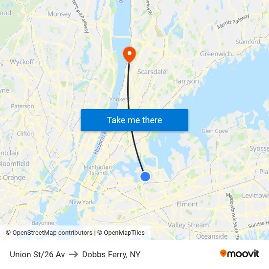Union St/26 Av to Dobbs Ferry, NY map