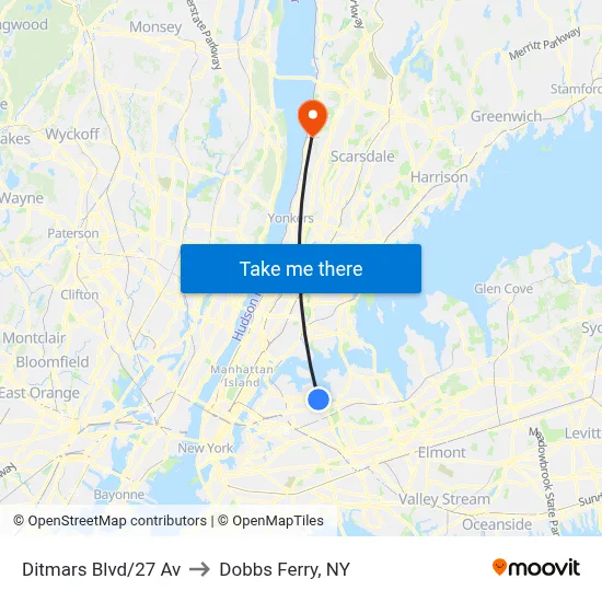 Ditmars Blvd/27 Av to Dobbs Ferry, NY map