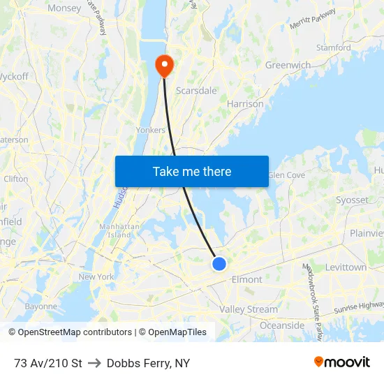 73 Av/210 St to Dobbs Ferry, NY map