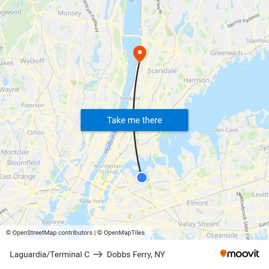 Laguardia/Terminal C to Dobbs Ferry, NY map