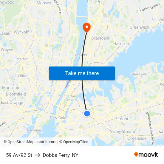 59 Av/92 St to Dobbs Ferry, NY map