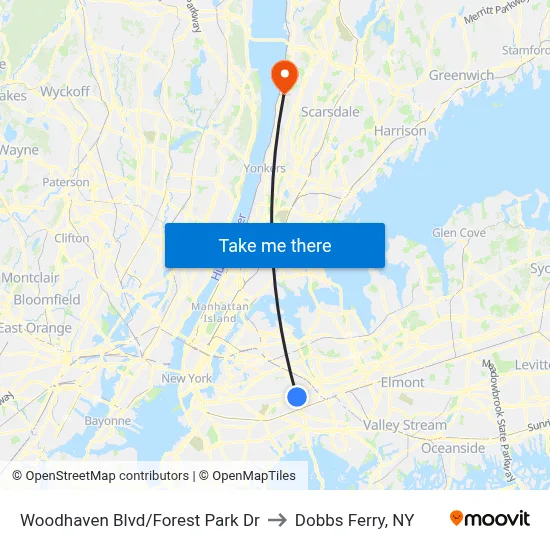 Woodhaven Blvd/Forest Park Dr to Dobbs Ferry, NY map