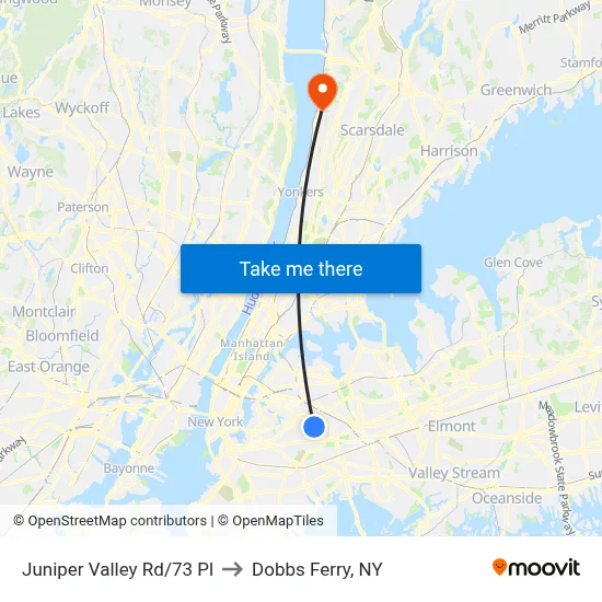 Juniper Valley Rd/73 Pl to Dobbs Ferry, NY map