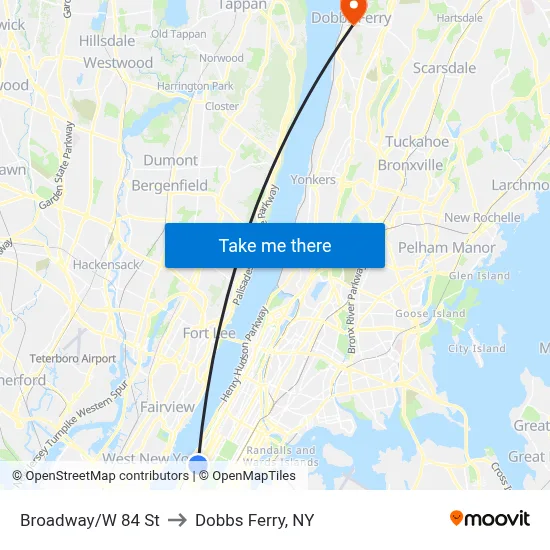Broadway/W 84 St to Dobbs Ferry, NY map