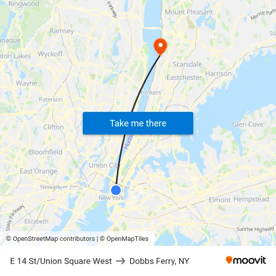E 14 St/Union Square West to Dobbs Ferry, NY map