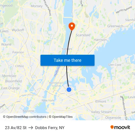 23 Av/82 St to Dobbs Ferry, NY map