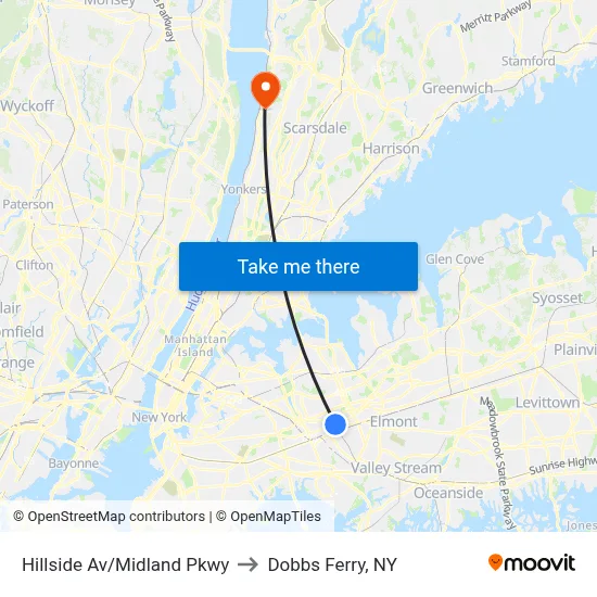Hillside Av/Midland Pkwy to Dobbs Ferry, NY map