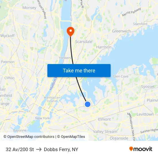 32 Av/200 St to Dobbs Ferry, NY map