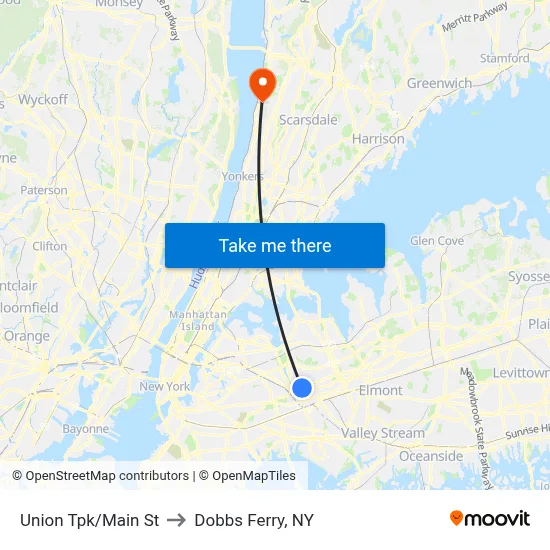 Union Tpk/Main St to Dobbs Ferry, NY map