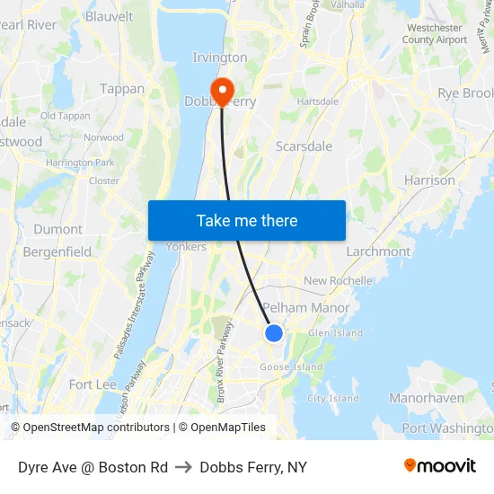Dyre Ave @ Boston Rd to Dobbs Ferry, NY map