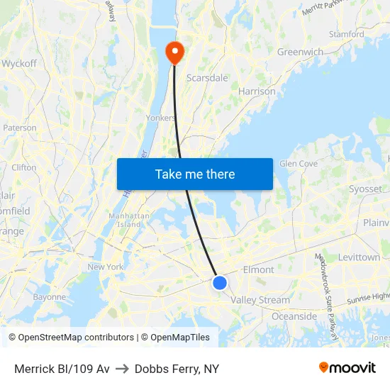 Merrick Bl/109 Av to Dobbs Ferry, NY map