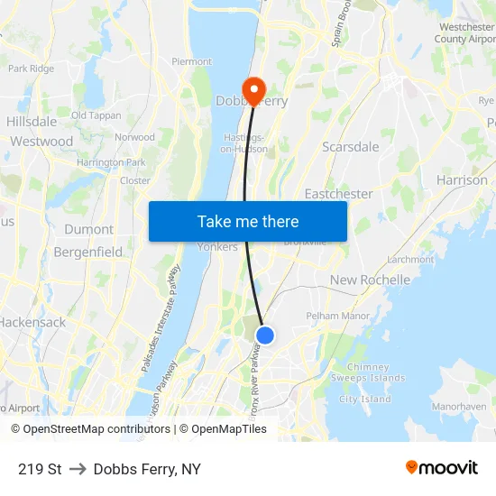 219 St to Dobbs Ferry, NY map