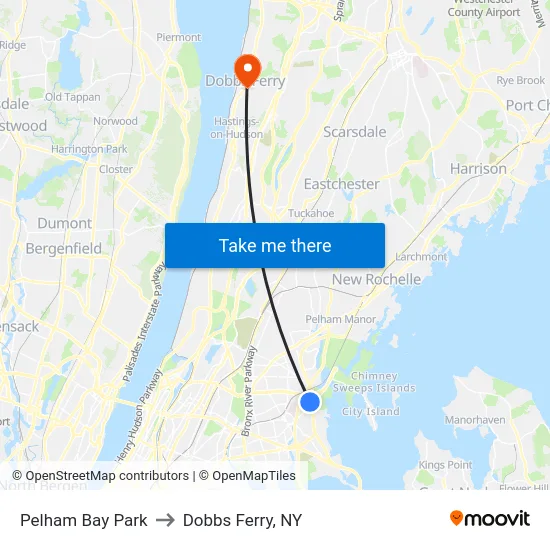 Pelham Bay Park to Dobbs Ferry, NY map