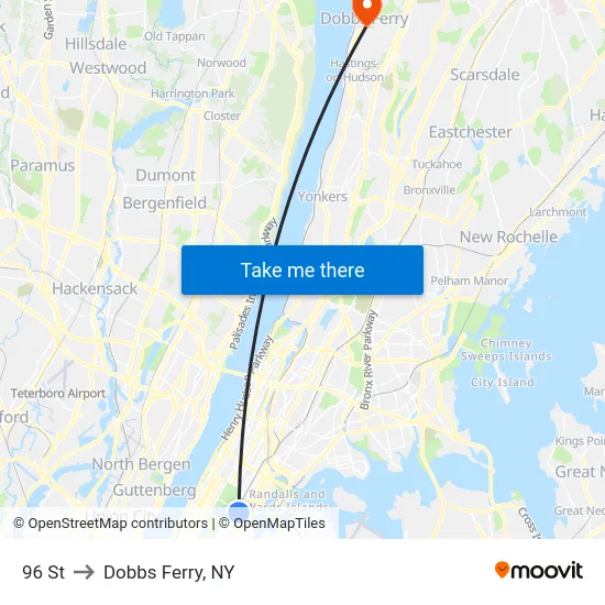 96 St to Dobbs Ferry, NY map