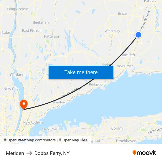 Meriden to Dobbs Ferry, NY map